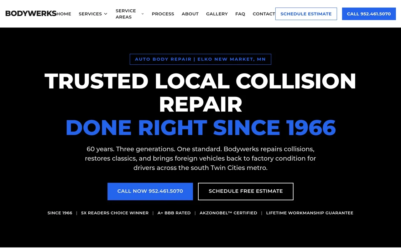 Bodywerks Auto Body Repair website